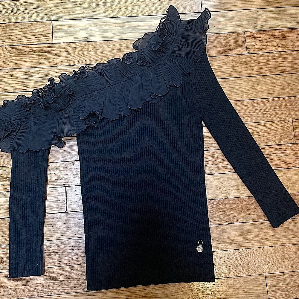 Genuine Milly Elegant Black Ruffled One-Shoulder Sweater, almost new!